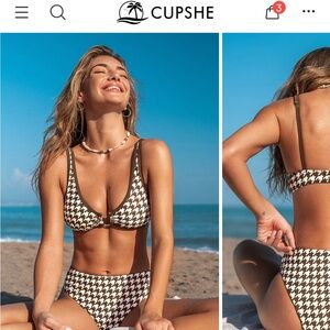 Cupshe Houndstooth Bikini in Brown and White